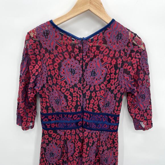 MIUSOL Maroon Navy 3/4 Lace Fit and Flare Dress // S - Picture 12 of 15
